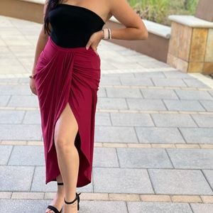 Burgundy slit wrap maxi Skirt